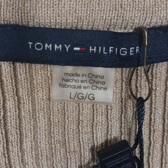 Tommie Hilfiger, NWT, Large, Short Sleeve Sweater, Metallic Gold, Neutral - Picture 3 of 16
